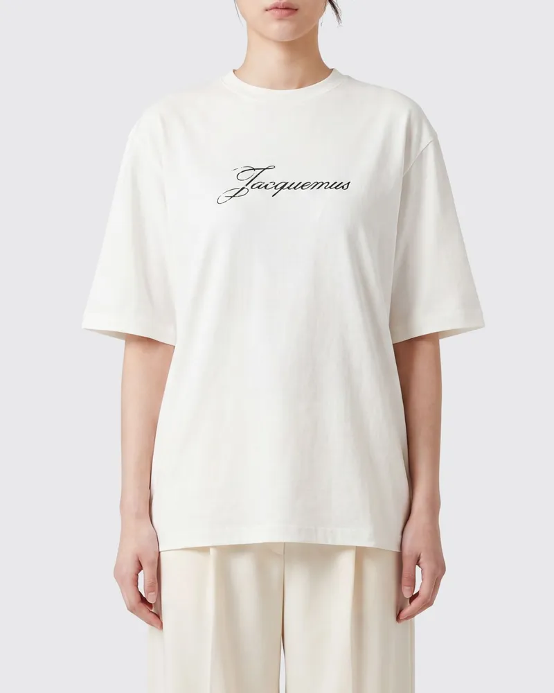 Jacquemus Baumwoll-T-Shirt mit kontrastierendem Logo und überschnittenen Schultern Weiß