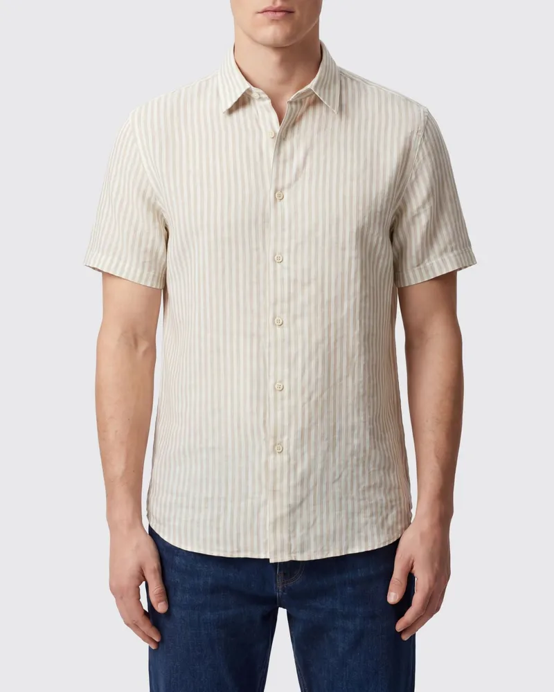 120% Lino Gestreiftes Slim Fit Leinenhemd mit kurzen Ärmeln Rope