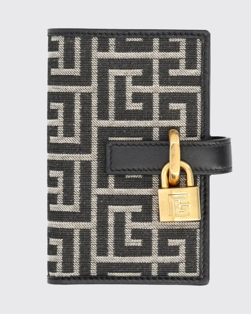 Balmain Bifold-Geldbörse aus Canvas mit PB-Monogramm und Lederdetails Schwarz
