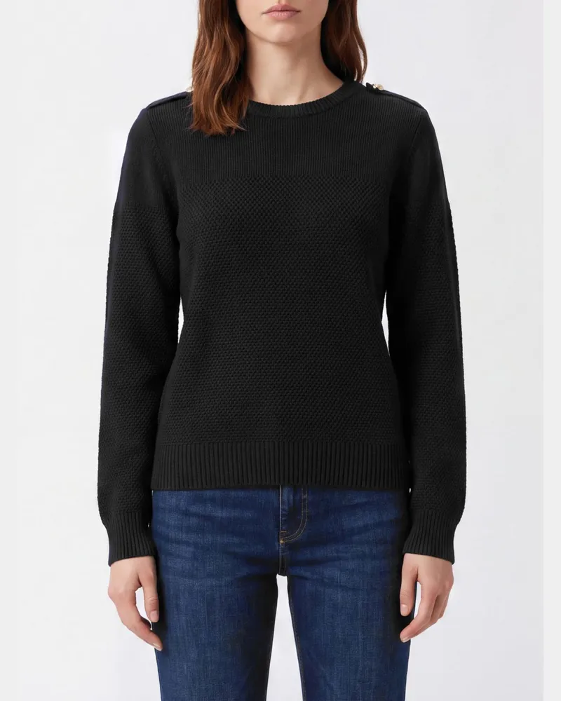 Liu Jo Pullover aus Viskosemischung mit Rückenmonogramm und Knöpfen Schwarz