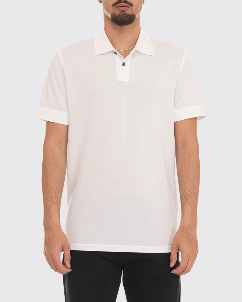 HUGO BOSS Kurzärmeliges Baumwoll-Poloshirt mit geripptem Kragen Weiß