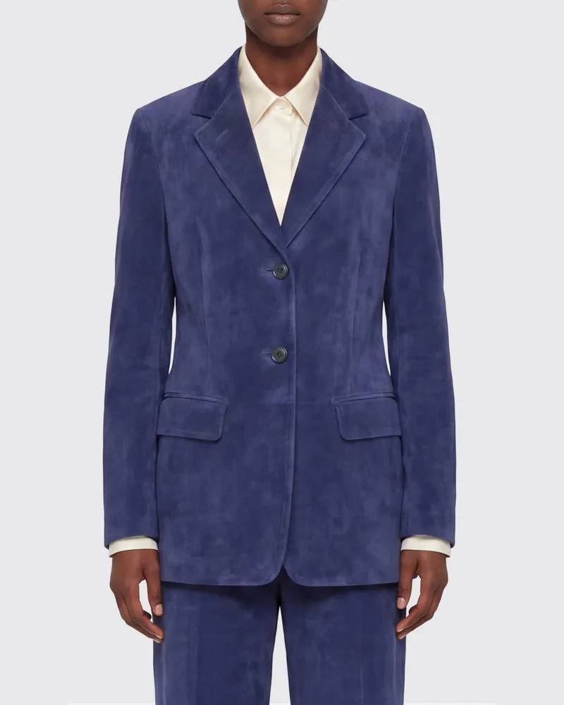 Jil Sander Einreihiger Cropped-Blazer aus Samt aus Baumwolle und Leinen Blau