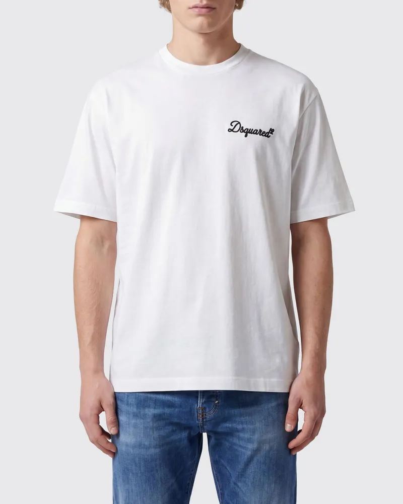Dsquared2 Rundhals-T-Shirt aus Baumwolle mit kontrastierendem Front-Logo-Print Weiß