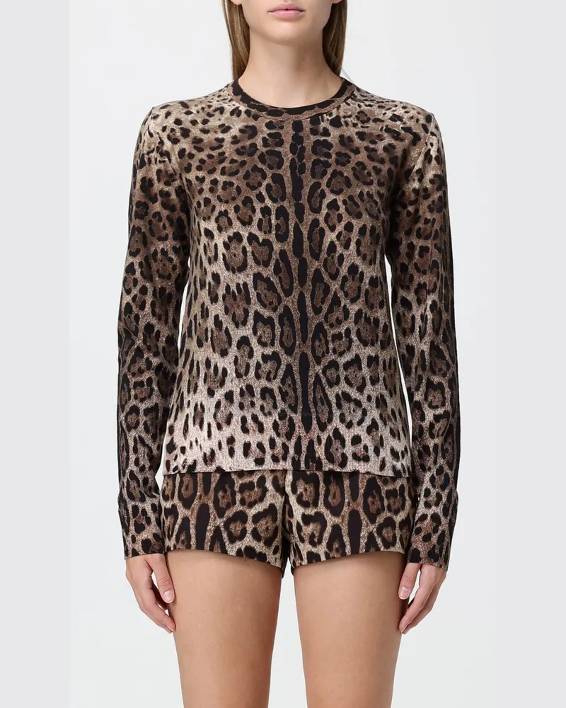 Dolce & Gabbana DOLCE  GABBANA Dolce & Gabbana Pullover mit Animal-Print aus Schurwolle mit Rundhalsausschnitt Braun