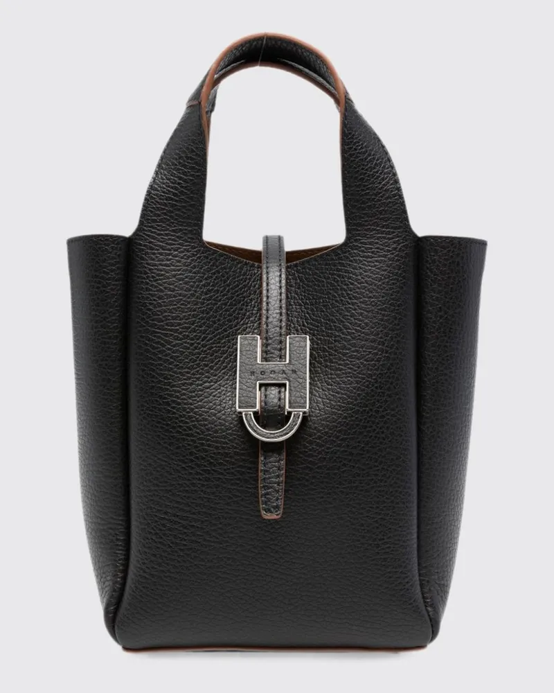 Hogan Mini-Tote Trend aus gehämmertem Leder mit geprägtem Logo und Schultergurt Schwarz