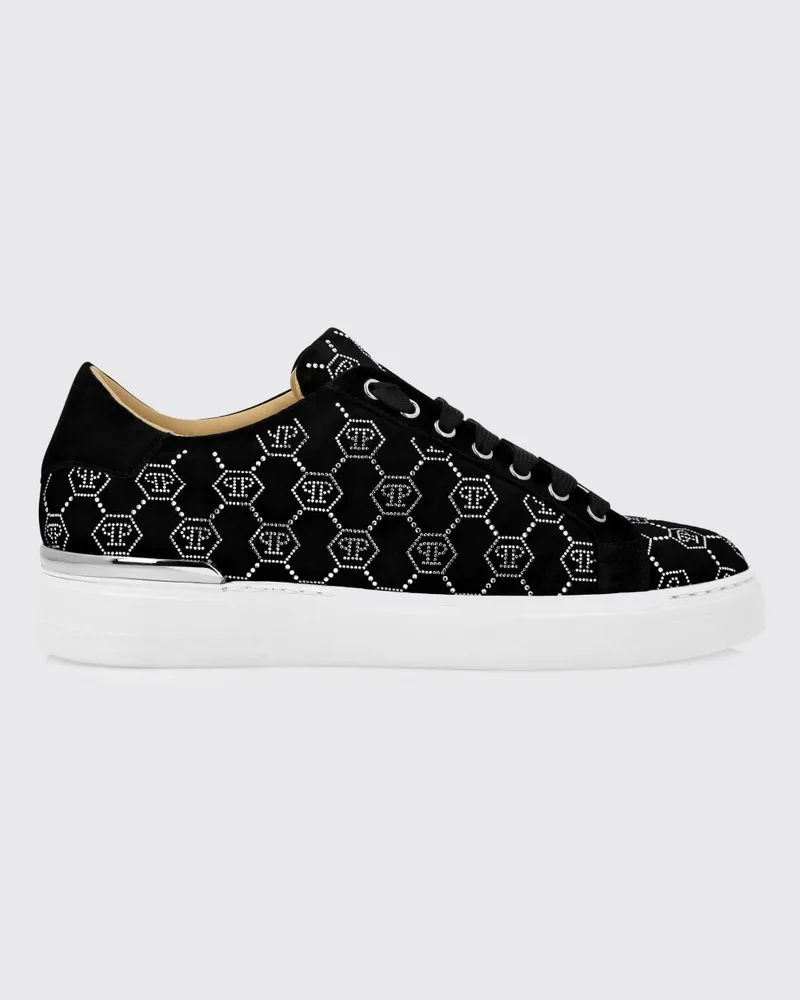 Philipp Plein Wildleder-Sneakers mit Strass-Hexagon Schwarz