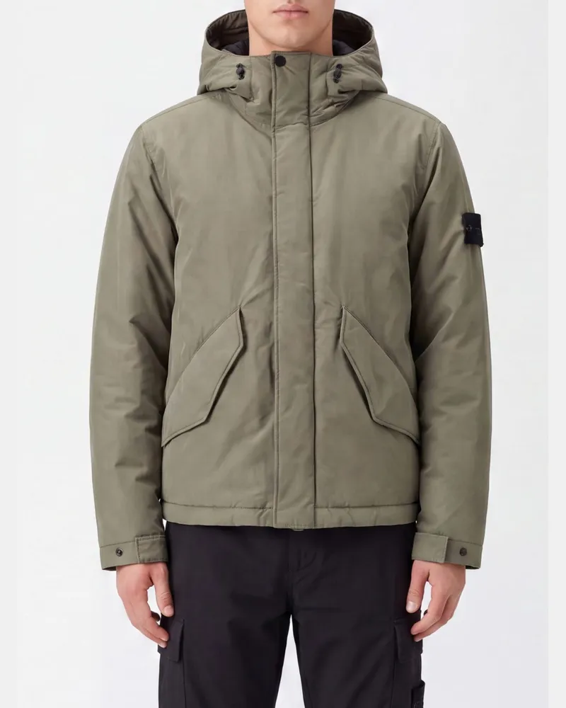 Stone Island Kapuzen-Windjacke aus recyceltem Nylon mit Compass-Logo Military