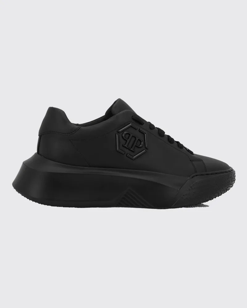 Philipp Plein Low-Top-Sneakers aus Leder mit Hexagon-Logo und Plateausohle Schwarz