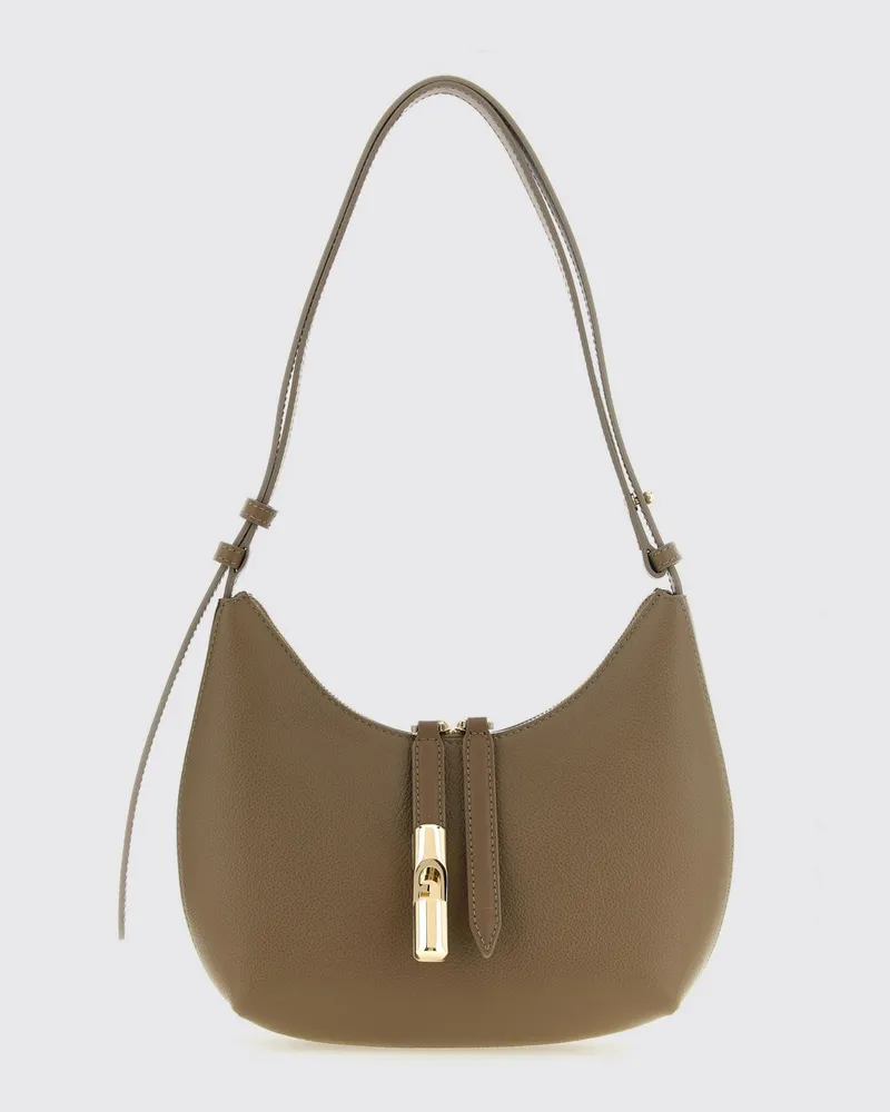 Furla Hobo-Tasche aus gehämmertem Kalbsleder mit verstellbarem Schulterriemen Beige