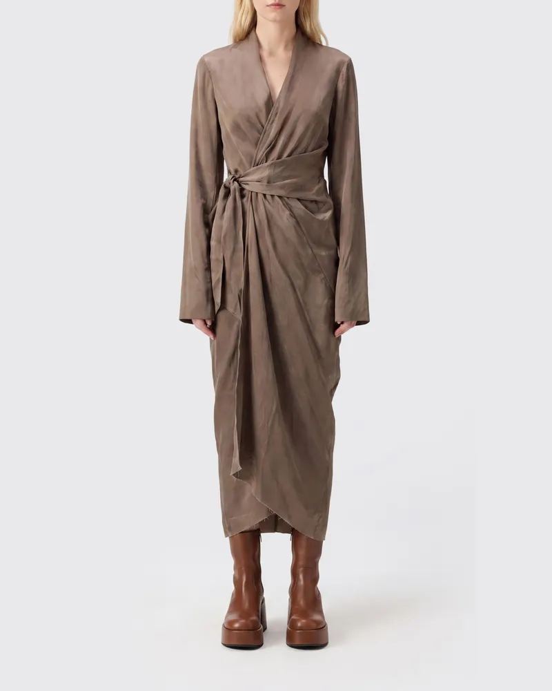 Rick Owens Midi-Wickel-Hemdblusenkleid aus Cupro mit langen Ärmeln Dust