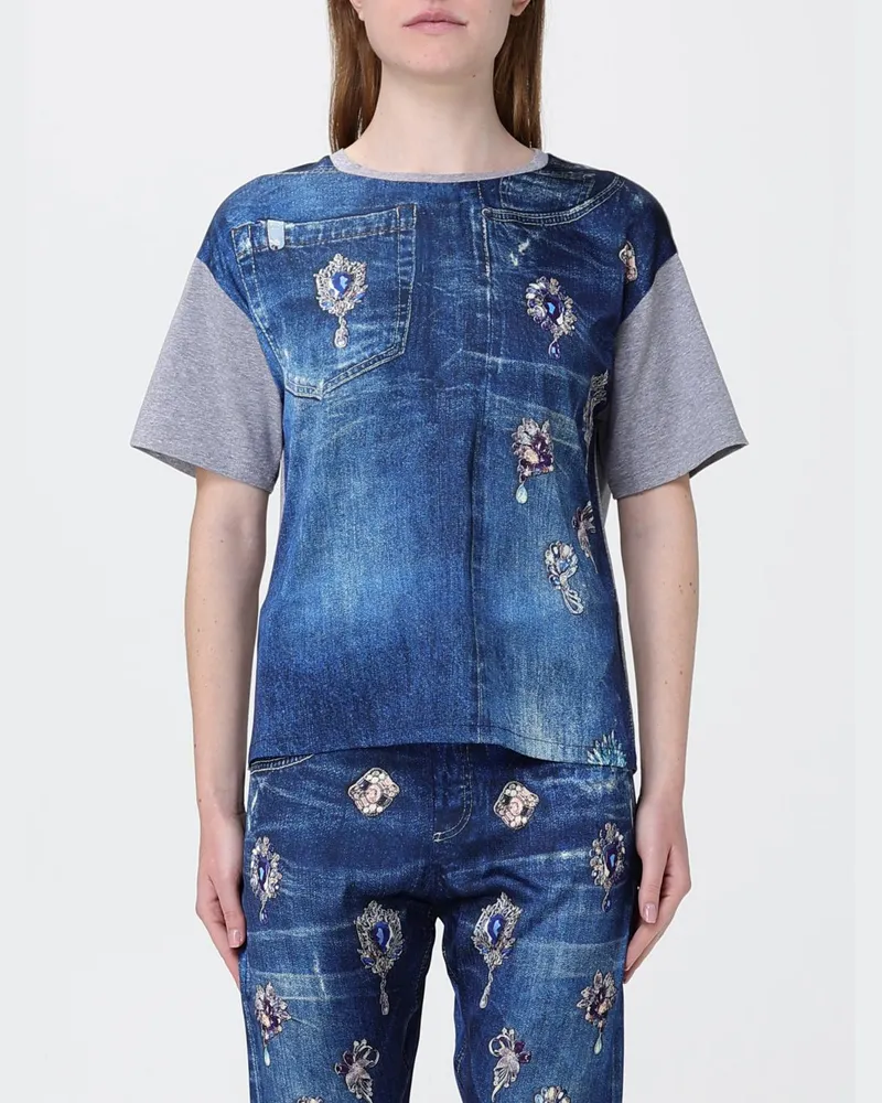 Liu Jo Bedruckte Baumwoll-T-Shirts mit Denim-Effekt Grau