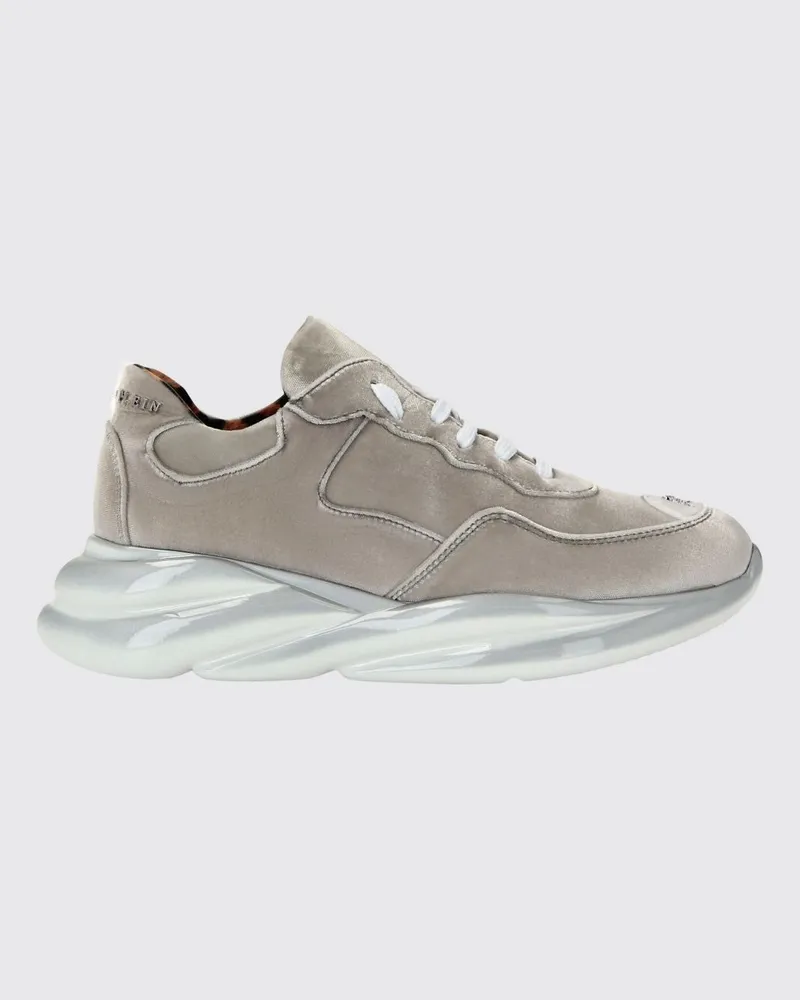 Philipp Plein Samt-Low-Top-Sneaker mit Chunky-Sohle Silber
