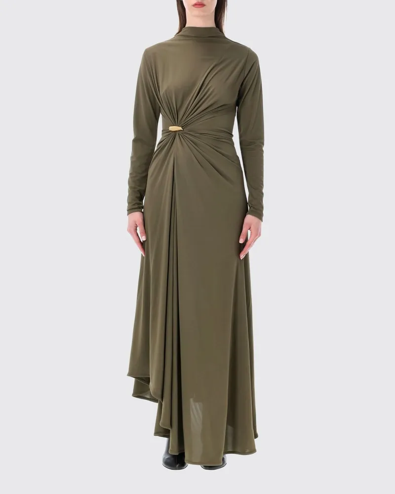 Bottega Veneta asymmetrisches langes Abendkleid aus Viskose-Jersey mit Stehkragen Grün