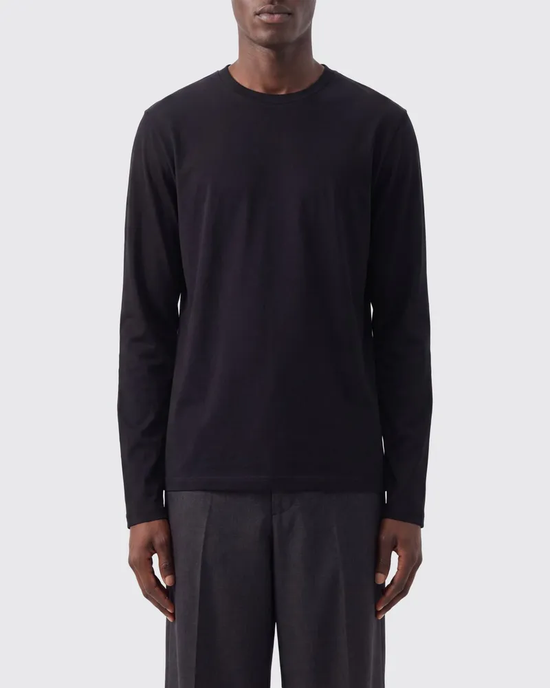 Jil Sander Langärmeliges Baumwoll-T-Shirt mit Rundhalsausschnitt Schwarz