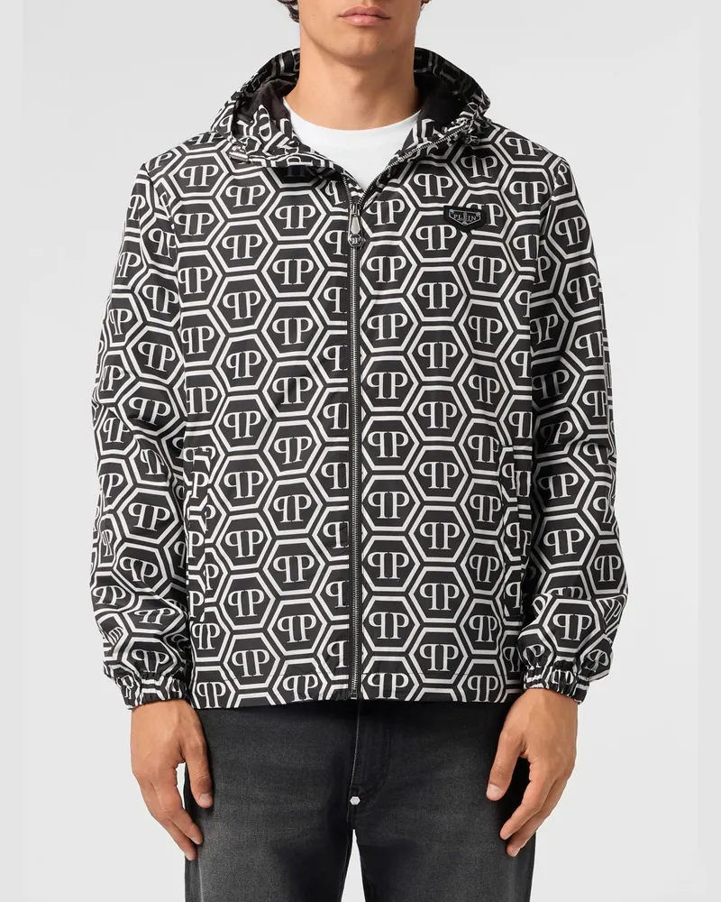 Philipp Plein Windbreaker von mit Kapuze und Hexagon-Monogramm-Logo Schwarz