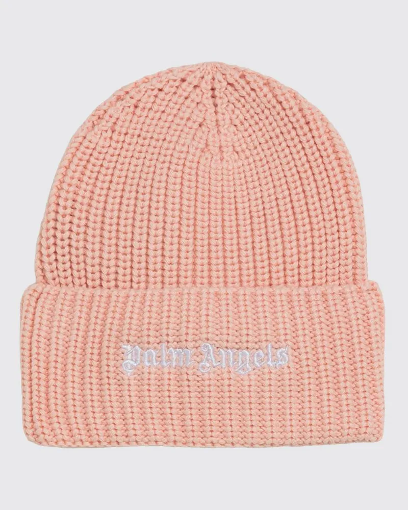 Palm Angels Mädchen-Beanie aus Baumwolle mit Umschlag und gesticktem Logo Pink