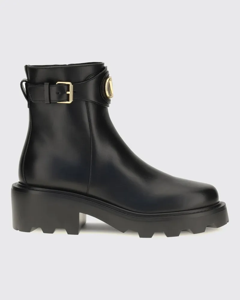 Valentino Garavani Biker-Stiefeletten aus Leder mit VLogo Signature-Schnalle Schwarz
