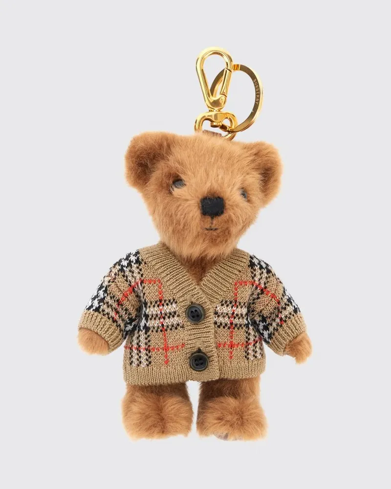 Burberry Thomas Bear Vintage Check Schlüsselanhänger aus Kaschmir und Wolle Beige