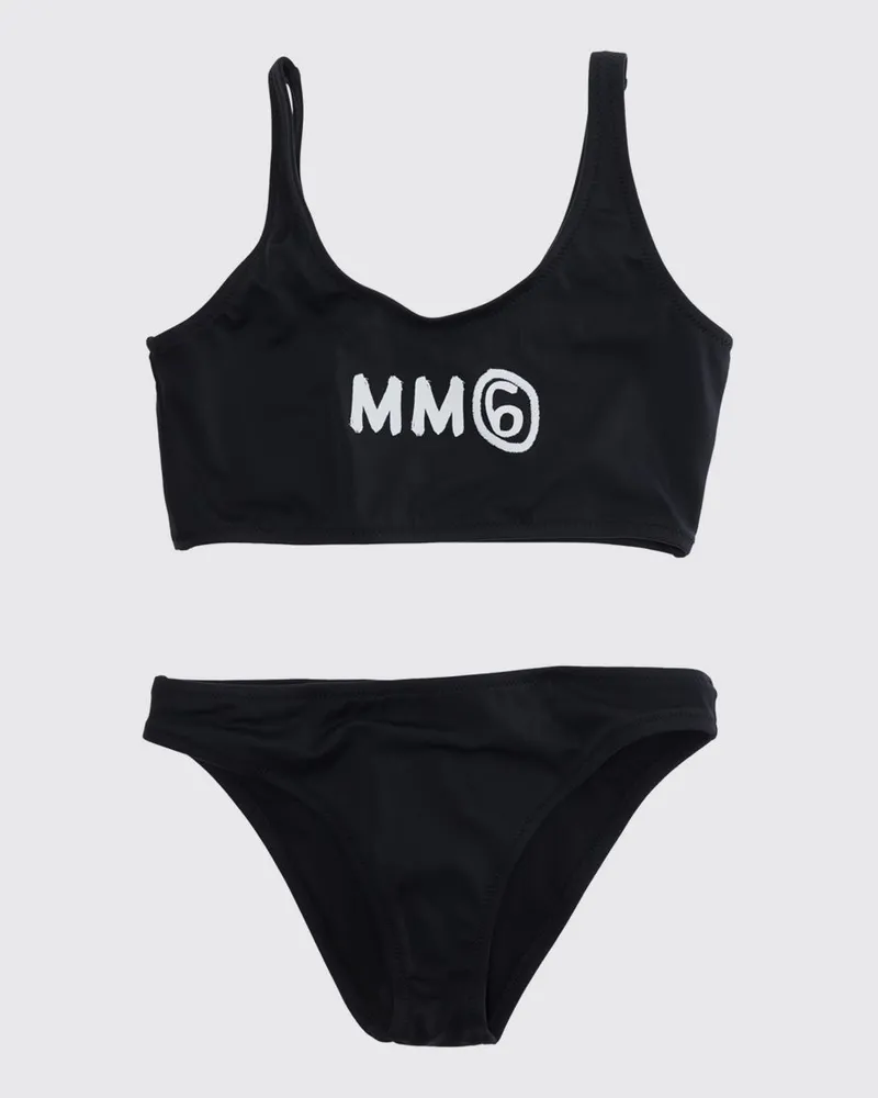Maison Margiela Mädchen-Bikini aus Nylon mit kontrastierendem Logo Schwarz