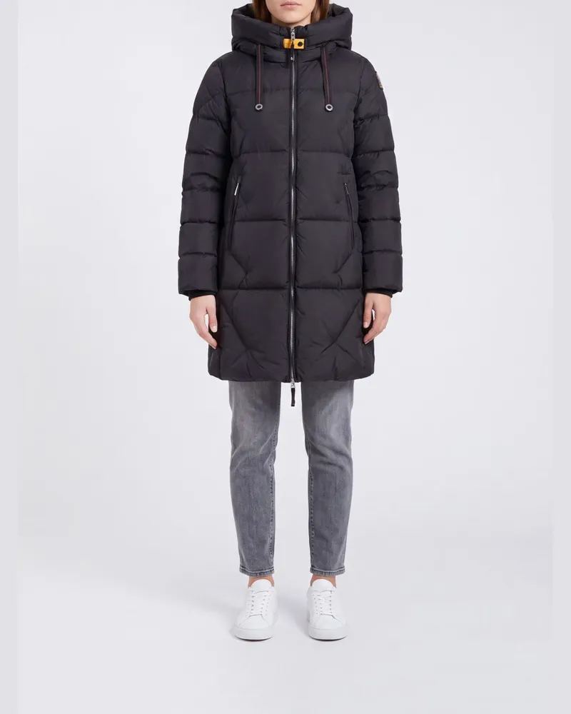 Parajumpers Lange gesteppte Nylon-Daunenjacke Janet mit Kapuze Schwarz