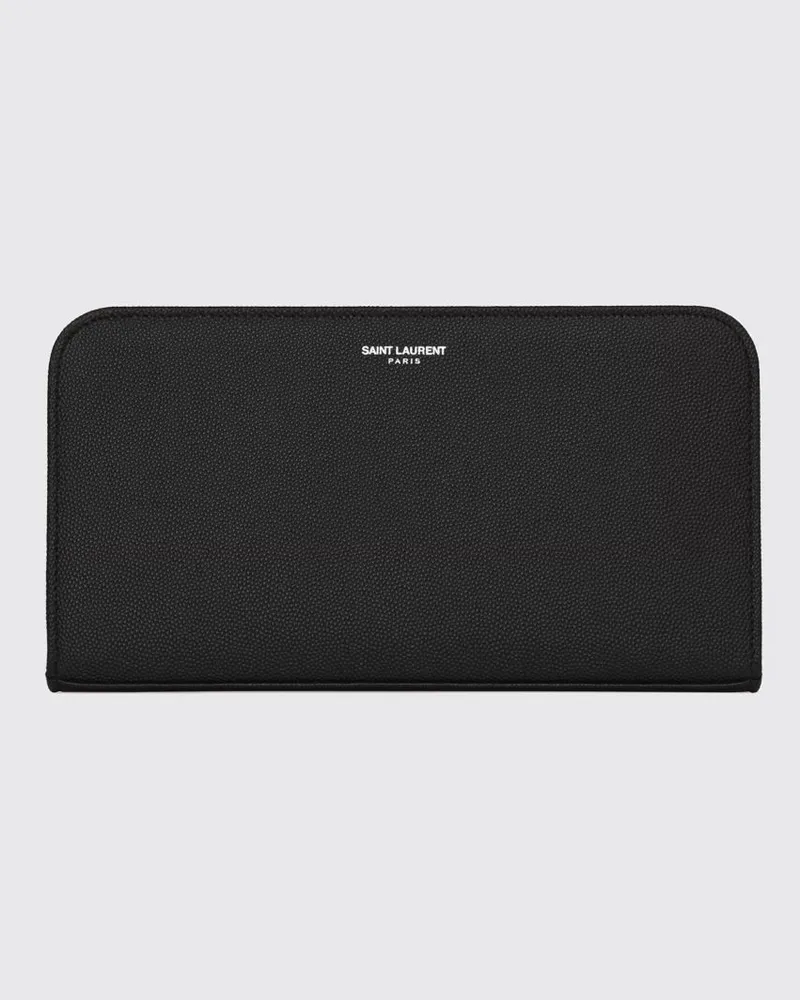 Saint Laurent Continental-Brieftasche Paris aus Grain-de-Poudre-Leder Schwarz