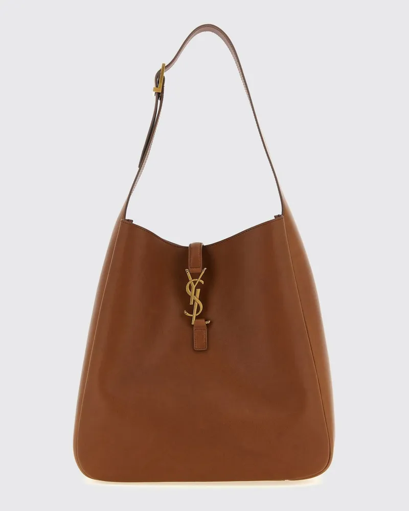 Saint Laurent Le 5 à 7 Schultertasche aus glattem Kalbsleder mit YSL-Schnalle Braun