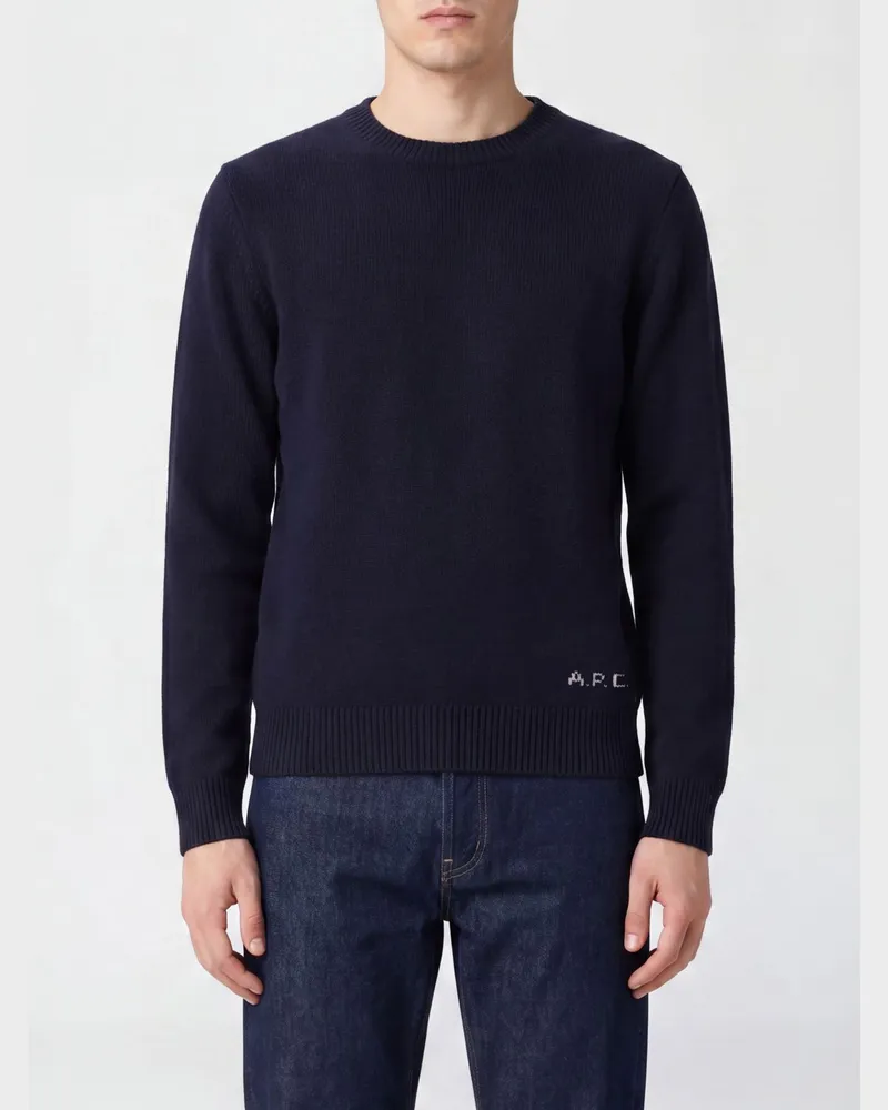 A.P.C. Rundhalspullover aus reiner Wolle mit gesticktem Logo Navy