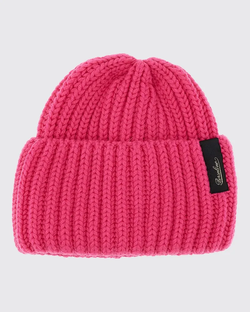 Borsalino Beanie-Mütze aus Schurwolle mit Umschlag und Logo Pink