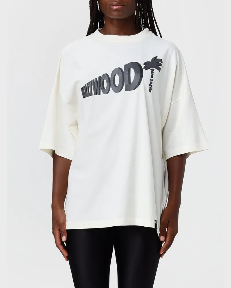 Palm Angels Oversize-T-Shirt aus Baumwolle mit Logo-Print und überschnittenen Schultern Weiß