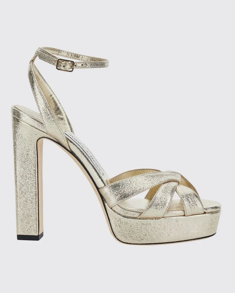 Jimmy Choo Kove Plateau-Sandalen aus laminiertem Nappaleder mit hohem Absatz Platinum