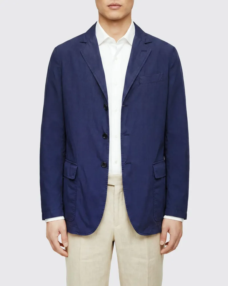 ASPESI Einreihiger Baumwoll-Blazer von mit Revers Blau