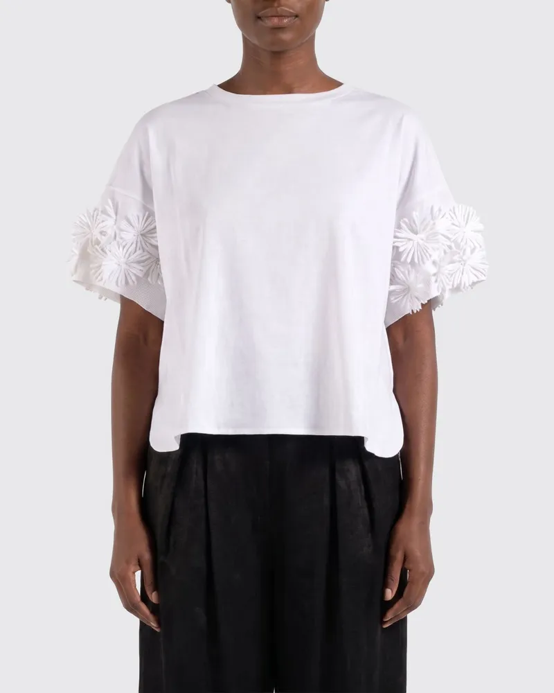 MEIMEIJ Baumwoll T-Shirts mit Blumen Weiß