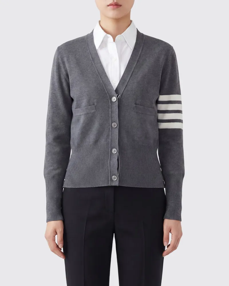 Thom Browne Woll-Cardigan mit V-Ausschnitt und 4-Bar-Detail Grau