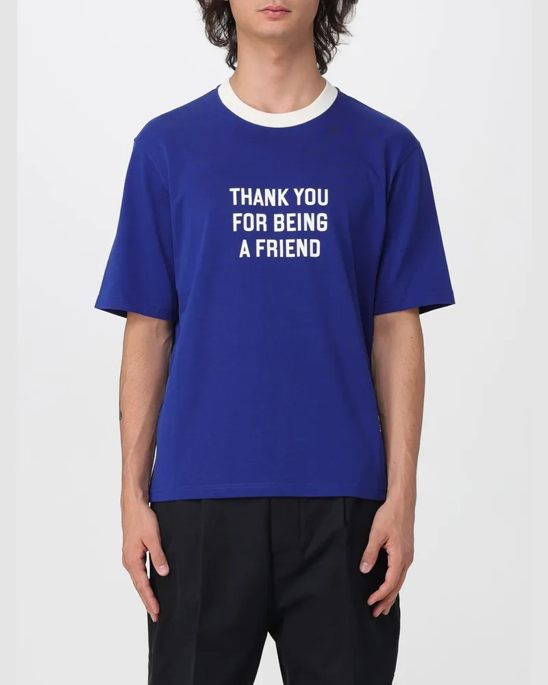 AMI Paris Baumwoll-T-Shirt mit Slogan und gesticktem Logo Blau
