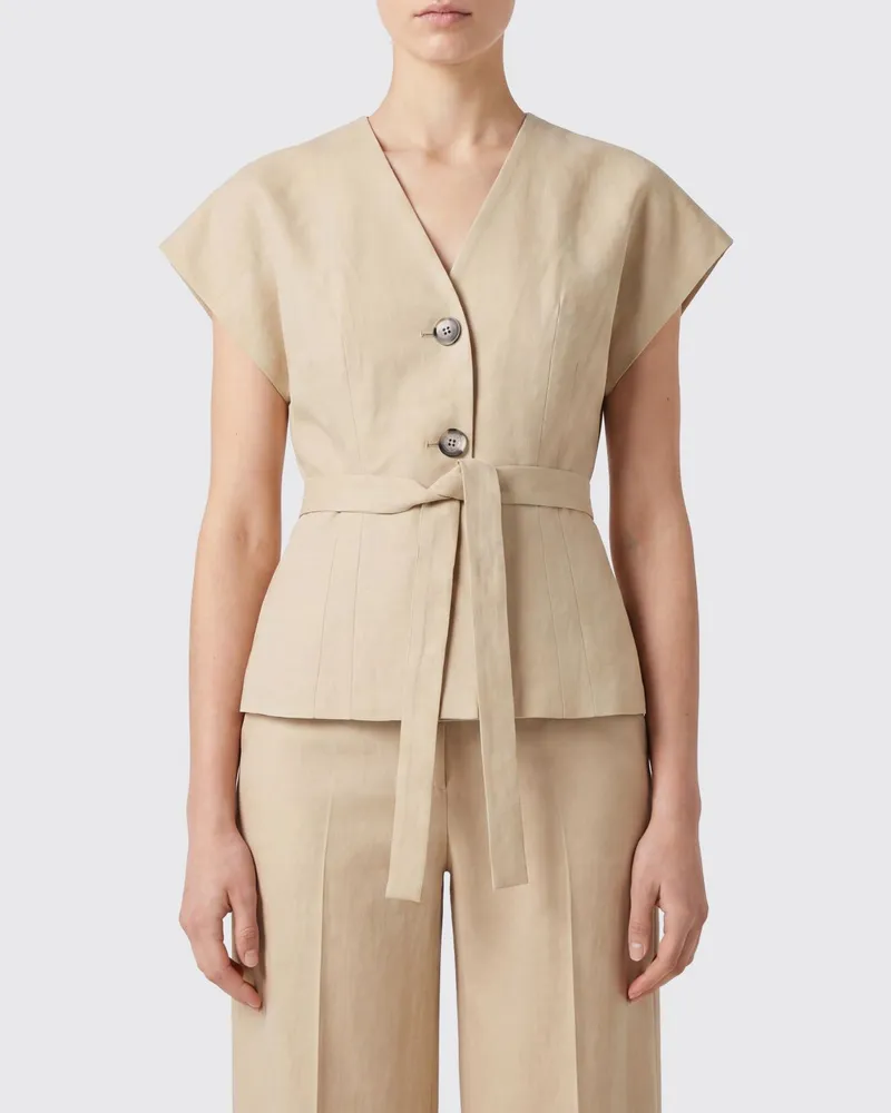Paul Smith Leinenbluse von mit V-Ausschnitt und Bindegürtel Beige