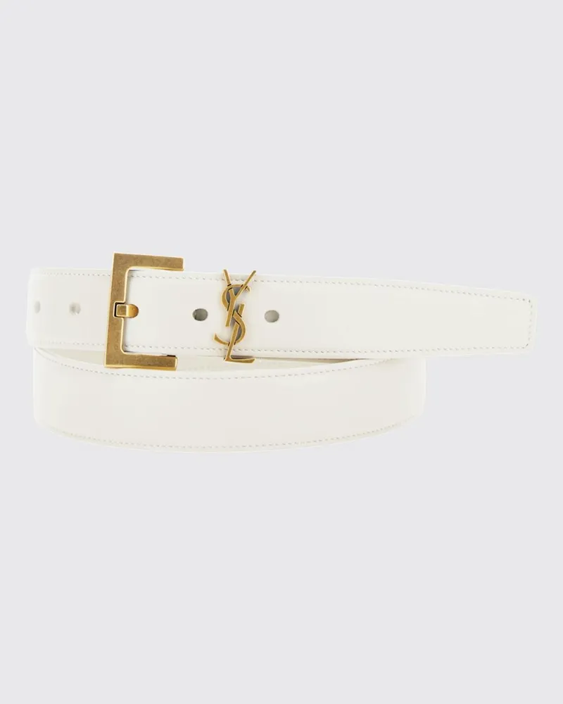 Saint Laurent 3 cm breiter Cassandre Gürtel aus Kalbsleder mit YSL-Monogramm Weiß