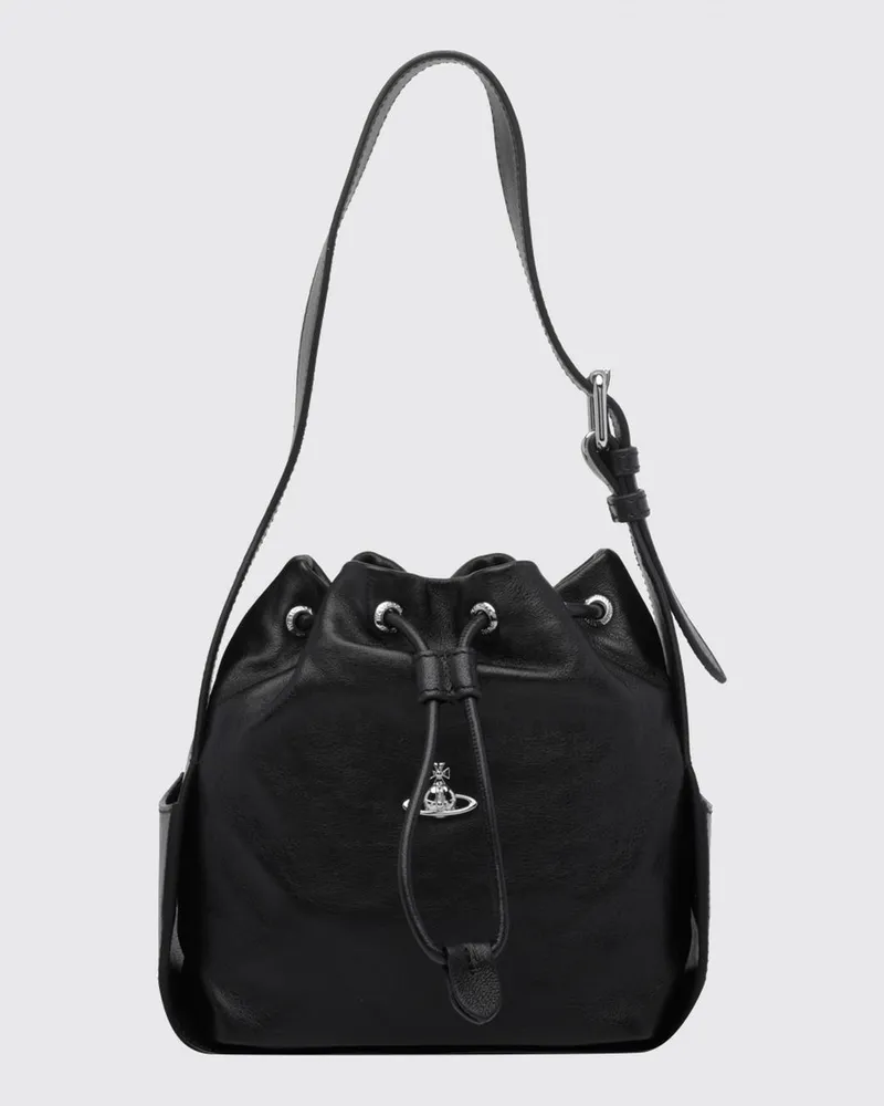 Vivienne Westwood Mini-Beuteltasche aus Schafsleder mit metallischem Orb-Logo von Schwarz