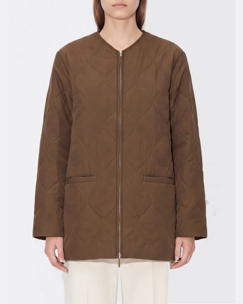 Jil Sander Kurze Stepp-Daunenjacke aus Polyester mit Reißverschluss und V-Ausschnitt Grau