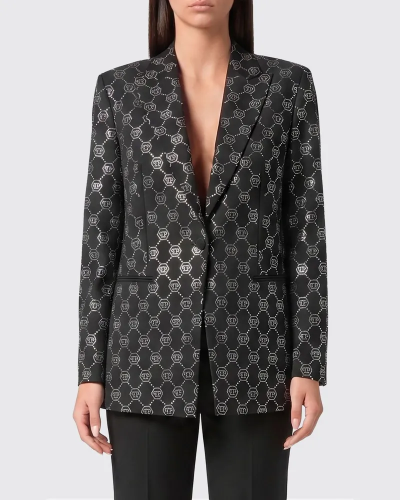 Philipp Plein Einreihiger PP Blazer mit Allover-Kristallen Schwarz