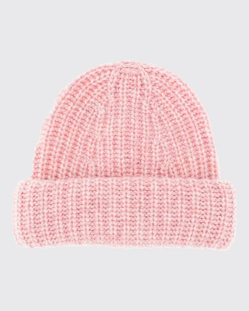 Lisa Yang Gerippte Beanie-Mütze von aus 100% Kaschmir mit Umschlag Pink
