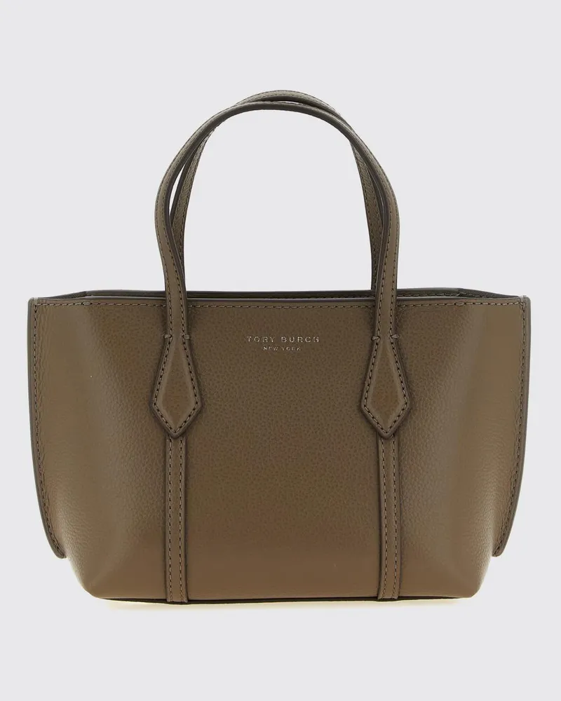Tory Burch Kleine Perry Tote-Tasche aus genarbtem Leder mit abnehmbarem Riemen Braun