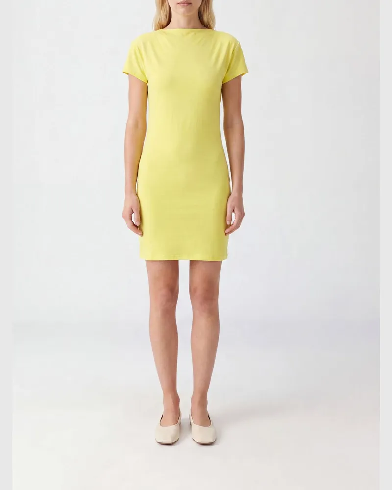 Jacquemus Asymmetrisches, drapiertes Etui-Minikleid aus Viskose-Jersey Gelb