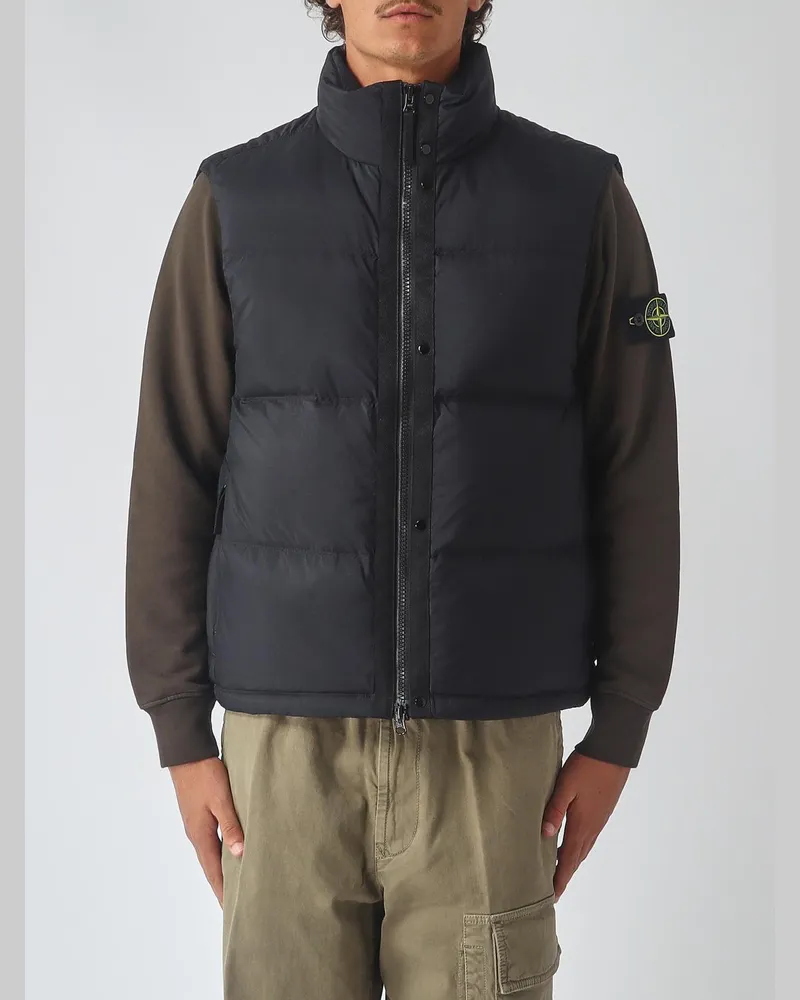 Stone Island Gepolsterte, wasserabweisende Weste von aus Cordura®-Nylon mit Trichterkragen Schwarz