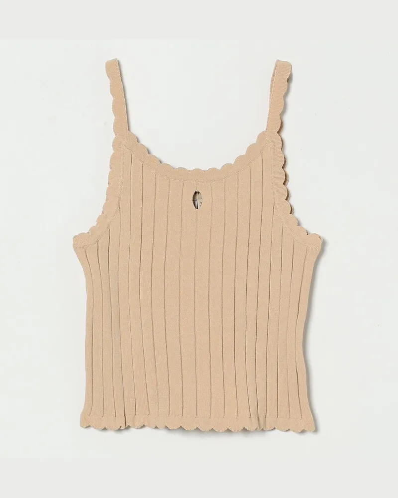 Twin-Set Geripptes Viskose-Stricktop Beige