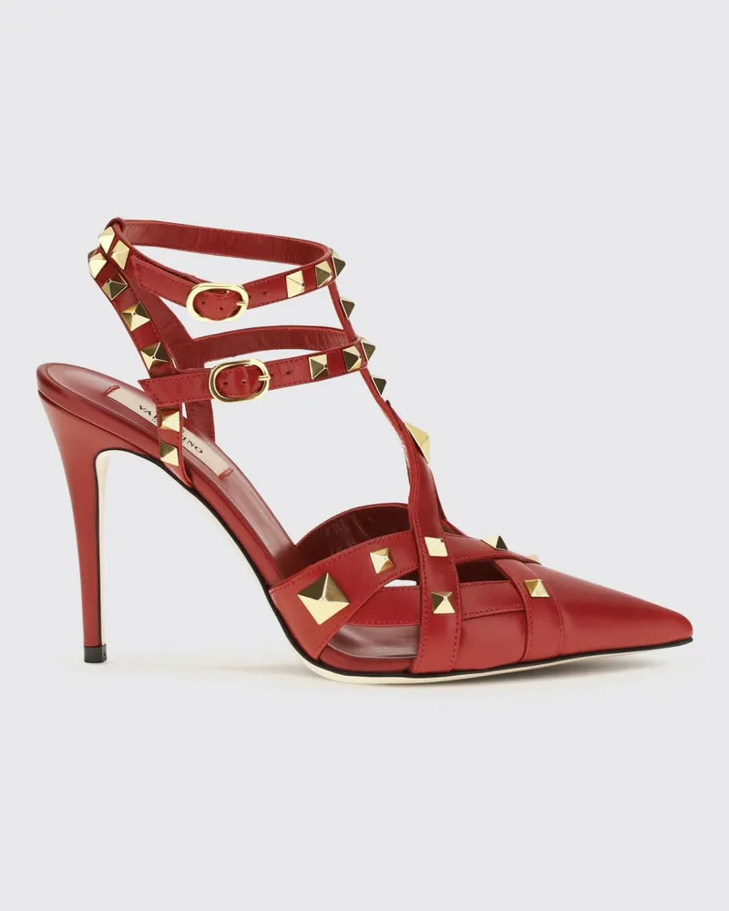Valentino Garavani Studdy T-Strap Pumps mit Stilettoabsatz aus Ziegenleder Rot