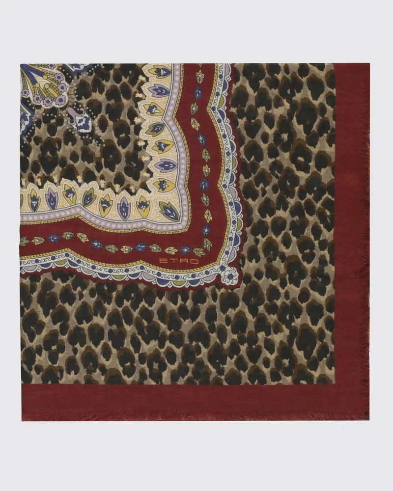 Etro Animal-Print Schal aus Modal und Kaschmir mit Fransenrändern Rot
