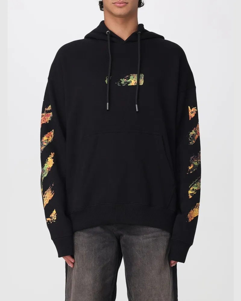 OFF-WHITE Relaxed Fit Baumwoll-Hoodie mit Arrow-Logo und Diagonal-Prints Schwarz