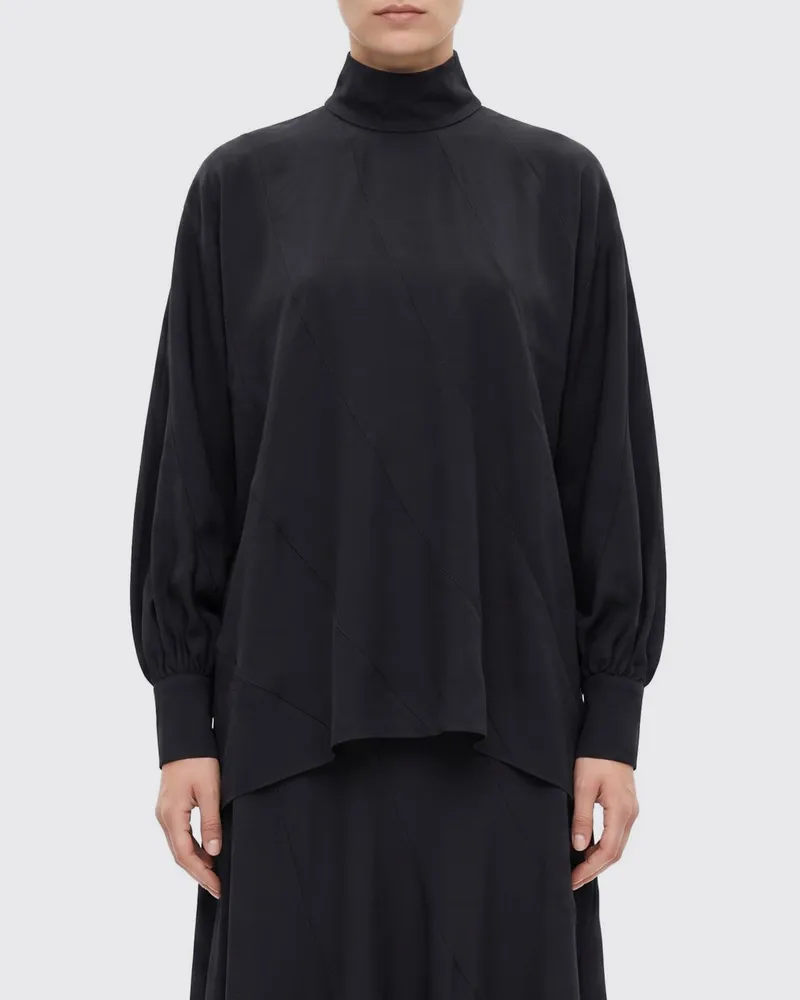 Zimmermann Langärmeliger Viskose-Rollkragenpullover von mit Reißverschlussbündchen Schwarz