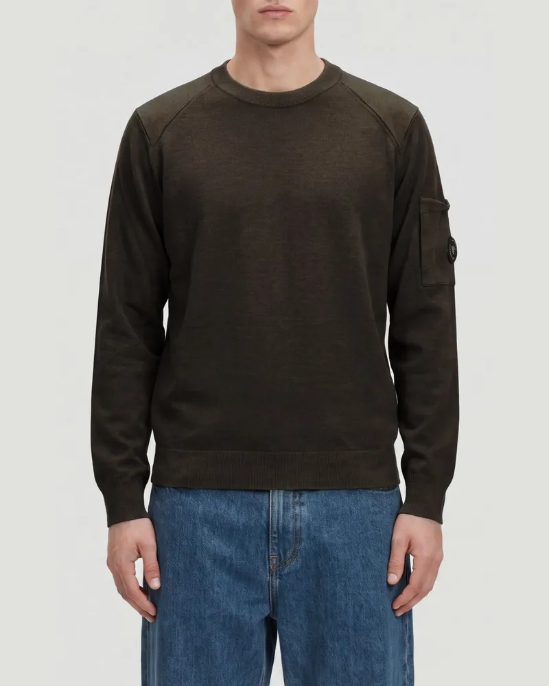 C.P. Company Wollpullover mit Rundhalsausschnitt, langen Ärmeln und aufgesetzter Tasche Braun