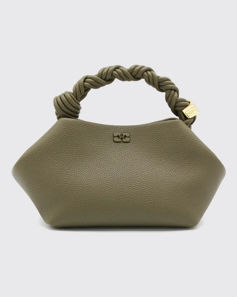 Ganni Handtasche aus recyceltem Leder von mit geflochtenem Griff und Butterfly-Logo Military